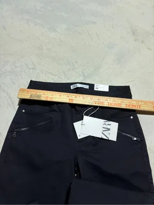 Zara NWT Black Ribbed Knee Moto mid rise Skinny Jeans 6 thumbnail 4