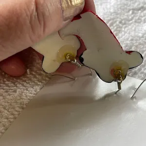 Cowboy boots hats dangle resin earrings hand painted. thumbnail 3