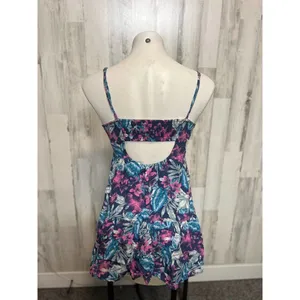 American Eagle Tropical Floral Mini Dress XS Cutout Back Summer Sundress Blue Pi thumbnail 3