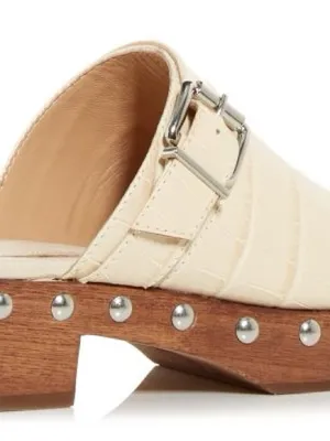 Schutz Smooshy Croc Embossed Clog Mules Wooden Heel Studded Buckle thumbnail 10