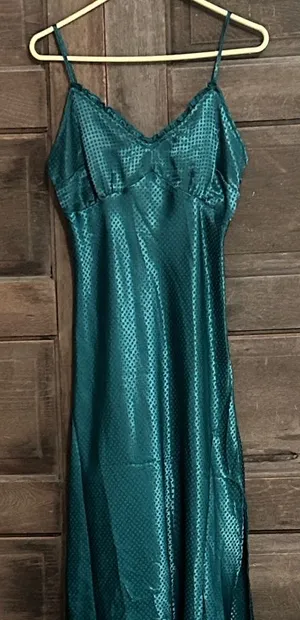 Japna Slip Green Med‎ Babydoll Ruffle Satin Midi Dress Y2K Coquette Indie Glam thumbnail 1