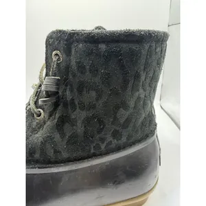 Sperry Saltwater Black Leopard Suede Duck Boots Womens 10 Ankle Rain‎ Boots thumbnail 3