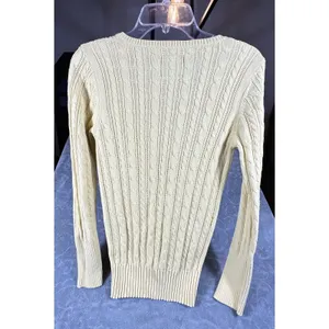 Y2K American Eagle V Neck Fitted Cable Knit Sweater Women Medium Yellow Preppy thumbnail 9