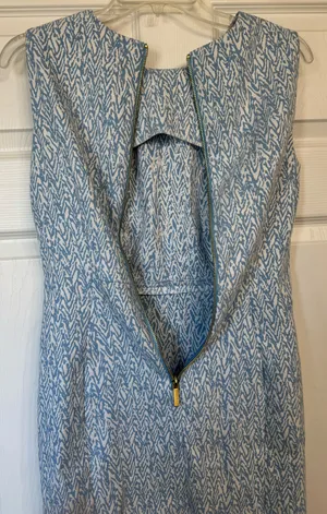 Calvin Klein Blue & White Sleeveless Textured Sheath Dress Women’s Size 6 thumbnail 6