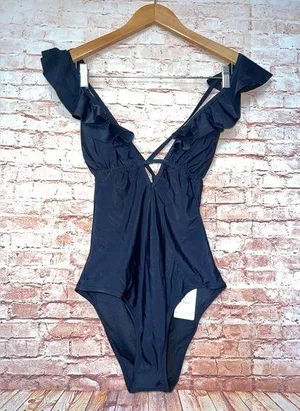 Cupshe Black Ruffled One Piece Swimsuit thumbnail 1