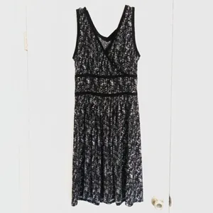 Ann Taylor Black & White Surplice A Line Dress thumbnail 2