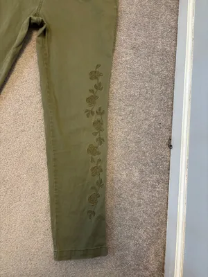 A New Day Olive Green Floral Embroidered Slim Pants thumbnail 2