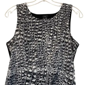 Ann Taylor Womens Sleeveless Top M Black White Crocodile Print Sheer Overlay‎ thumbnail 2