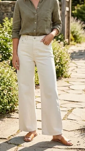 PINK Victoria's Secret Wide-Leg Jeans in Cream thumbnail 1