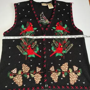 Vintage 90s Christmas Cardinal Sweater‎ Vest Wonen Sz XLarge thumbnail 8