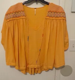 Free People Orange Blouse with Embroidered Details thumbnail 1