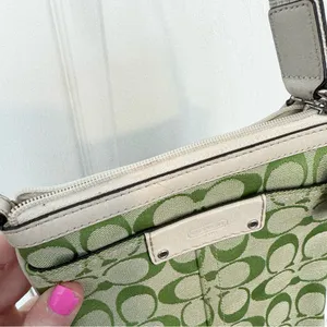 Vintage 90’s Coach Lime Green Signature Monogram Pattern Canvas Crossbody Bag thumbnail 3