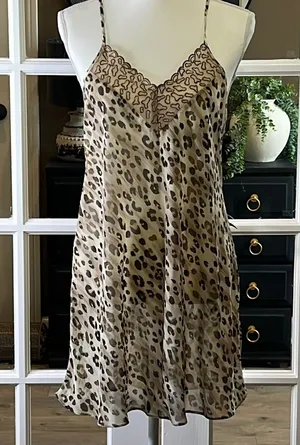 CINEMA ETOILE Leopard Print & Lace Sheer Chemise Lingerie Size Medium thumbnail 1