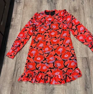 Who What Wear‎ Red Floral Ruffle Trim Long Sleeve Dress size small women's thumbnail 1