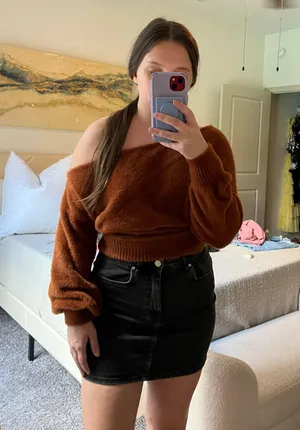 American Threads Brown Off Shoulder Sweater thumbnail 3