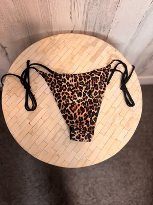 Leopard Print Bikini Bottom Cheeky Tie Side Swimwear Womens XS Brown Black thumbnail 4