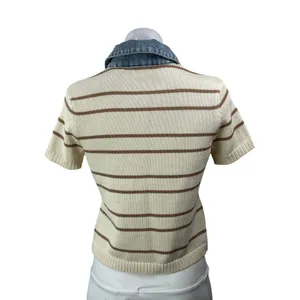 Olivaceous Gypsy and Gold Cream Striped Short Sleeve Collared Polo Shirt Top M thumbnail 3