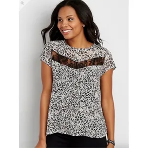Maurices Leopard Print Blouse Womens Large Gray Black Lace‎ Short Sleeve Top thumbnail 4