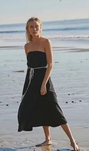 Free People Beach Peyton Tube Dress with White Rope/Beaded Belt Size L thumbnail 1