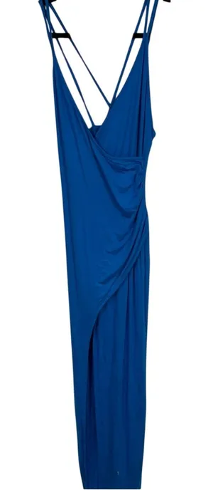 Lulus Blue High Slit Ruched Maxi Dress Women’s M Spaghetti Strap Baddie Bodycon thumbnail 1