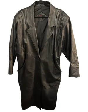 Women's Black Leather Trench Coat Size Medium Vintage Grunge Goth Matrix 90's thumbnail 1