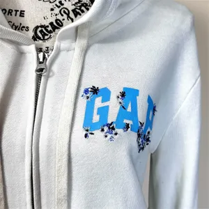 Vintage GAP Floral Embroidered Logo Full Zip Hoodie M White Blue Sweatshirt Y2K thumbnail 8