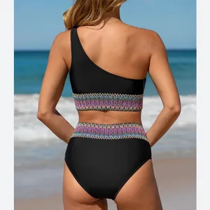 Paisley One Shoulder Woven Patchwork Black Bikini‎ Set size S NWT swimsuit thumbnail 2