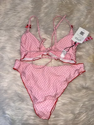 CIDER Pink Polka Dot Ruffle Triangle Bikini Large NWT COQUETTE GIRLY FEMININE thumbnail 7
