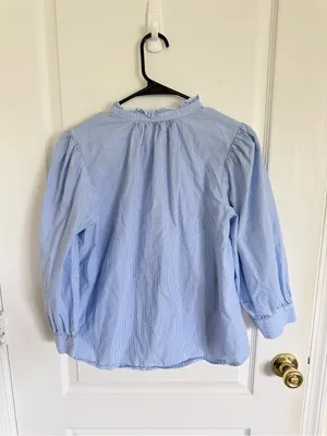 Tuckernuck Pomander Place Light Blue Pinstripe Ruffle Popover Blouse thumbnail 4