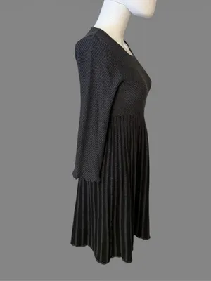 Calvin Klein Charcoal Long-Sleeve Pleated Knit Dress thumbnail 4