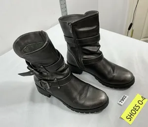 Womans Excellent Global Win Ankle Moto Combat Style Boots 10 Distressed Silver thumbnail 1