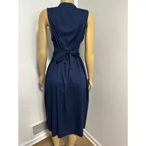 Y2K 90s Willow Ridge Vintage Navy Blue Button Down Pleated Midi Dress 10P USA thumbnail 4