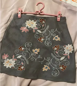 Grey Blue Rain Floral Embroidered Skirt thumbnail 5