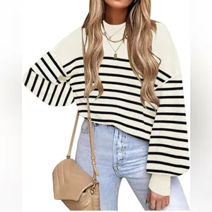 ♥️Trendy Striped Oversized Sweater♥️ ~med White thumbnail 9