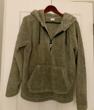 Victoria’s Secret Pink Fleece Hooded Quarter Zip in Green thumbnail 1