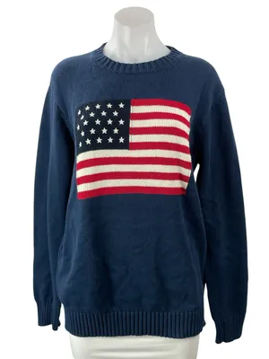 Brandy Melville Women's Dark Blue Long Sleeves American Flag Knit Sweater Top M thumbnail 1
