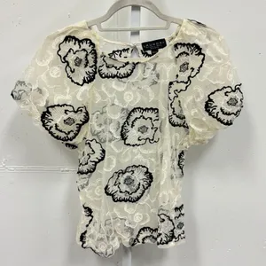 Laundry‎ by Shelli Segal Boho Sheer Mesh Black Floral Embroidered Top Blouse Sm thumbnail 2