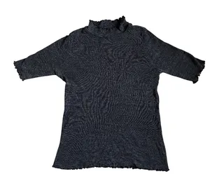 Anthropologie T.la Lettuce Edge Heather Charcoal Ribbed Mock Neck Top Size Small thumbnail 1