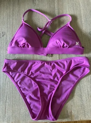 Hurley Purple Bikini Set Logo Triangle Top & Hipster Bottoms Swimwear EUC Sz Sm thumbnail 1