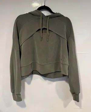 Lululemon Softstreme Keyhole Olive Green Hooded Cutout‎ Sweatshirt thumbnail 1