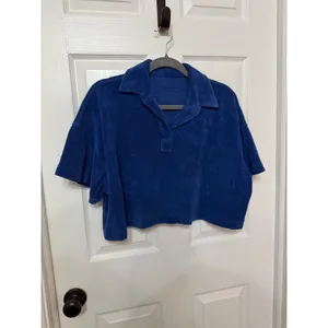 Daily Drills Women Blue Terry Polo Cropped Short Sleeve‎ Shirt Size Medium thumbnail 2