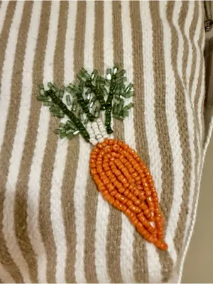 New Release! Beaded Striped “Vegetable" Tote Bag with Adjustable Detachable Strap White thumbnail 3