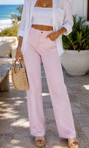 Zara Light Pink Straight Leg Jeans Size 10 Women’s Denim thumbnail 1