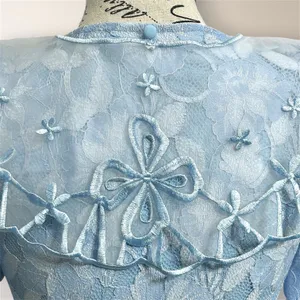 For Love & Lemons Uma Lace Crop Top S Blue Embroidered Puff Sleeve NWT Fairycore thumbnail 7