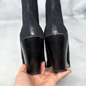 Jimmy Choo Mele Glitter 85 Chelsea Stretch Knit Block Heel Ankle Boots Black 36 thumbnail 9