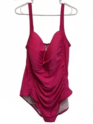 Sonnet Shores Malibu Pink One Piece Ruched Plus Size Swimsuit 24W thumbnail 3