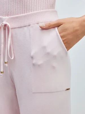 Anselmi Drawstring Waist Knit Pants With Italian Hem Light Pink thumbnail 3
