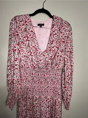 AFRM‎ Hazel Ditzy Floral Pink Smocked Waist Side Slit Romantic MIDI Dress thumbnail 3