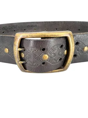Linea Pelle Brown Leather Belt Solid Brass Buckle Studded Embossed Size Small thumbnail 2