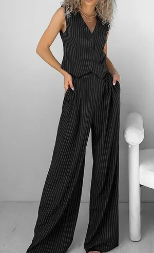 Commense Relaxed Striped Suit Pants Set size large Black thumbnail 1